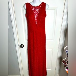 Red sparkled sleeveless full length dress